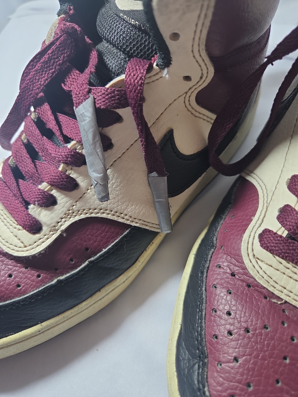 Nike High Top Sneakers in Burgundy, Black & Cream - Picture 8 of 9